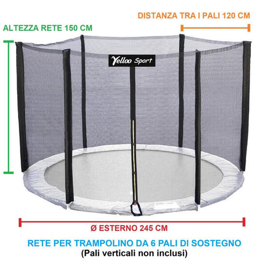 FILET DE SECURITE extérieur pour trampoline ⌀ 245 cm de 6 poteaux, certifié CE