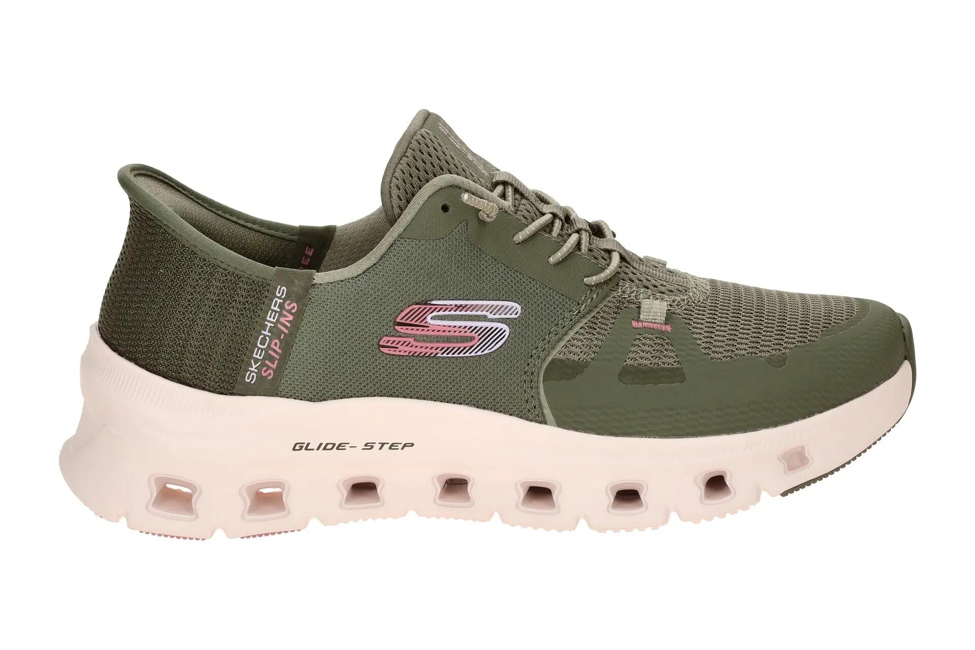 Skechers Glide Step Schuhe grün olive Damen SLIP-INS 150420 2/7