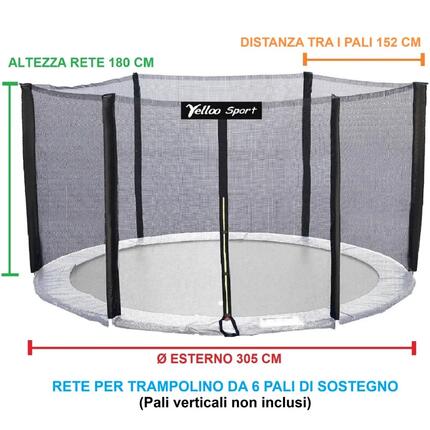 FILET DE SECURITE extérieur pour trampoline ⌀ 305 cm de 6 poteaux, certifié CE