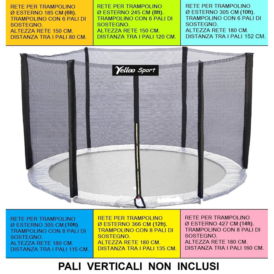 RETE DI SICUREZZA ESTERNA per trampolino ⌀ 185 cm da 6 pali certificato CE 8/8