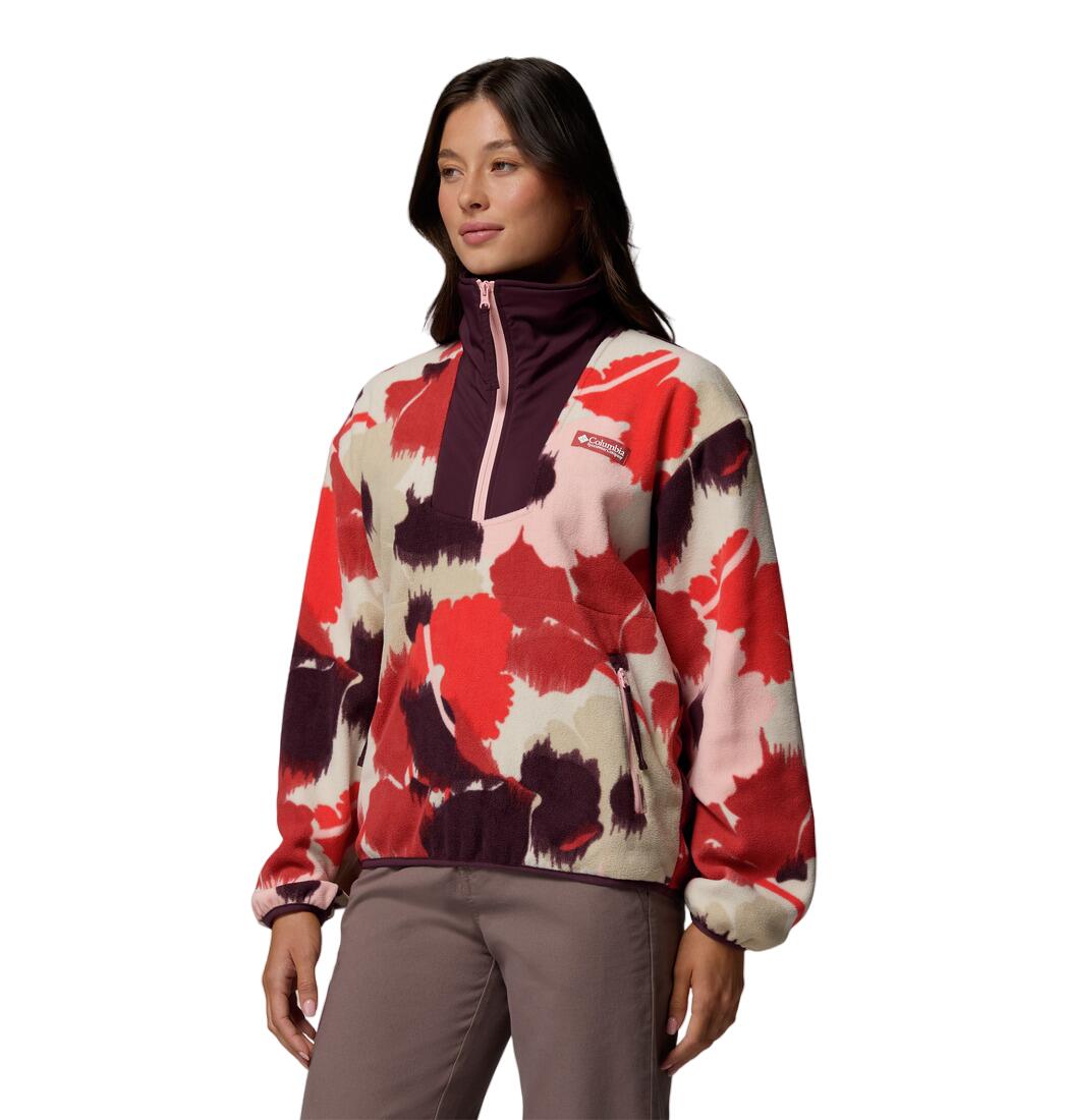Sequoia Grove Printed Half Zip Dames Korte rits fleece Washed Red, Ikatbloom 3/6
