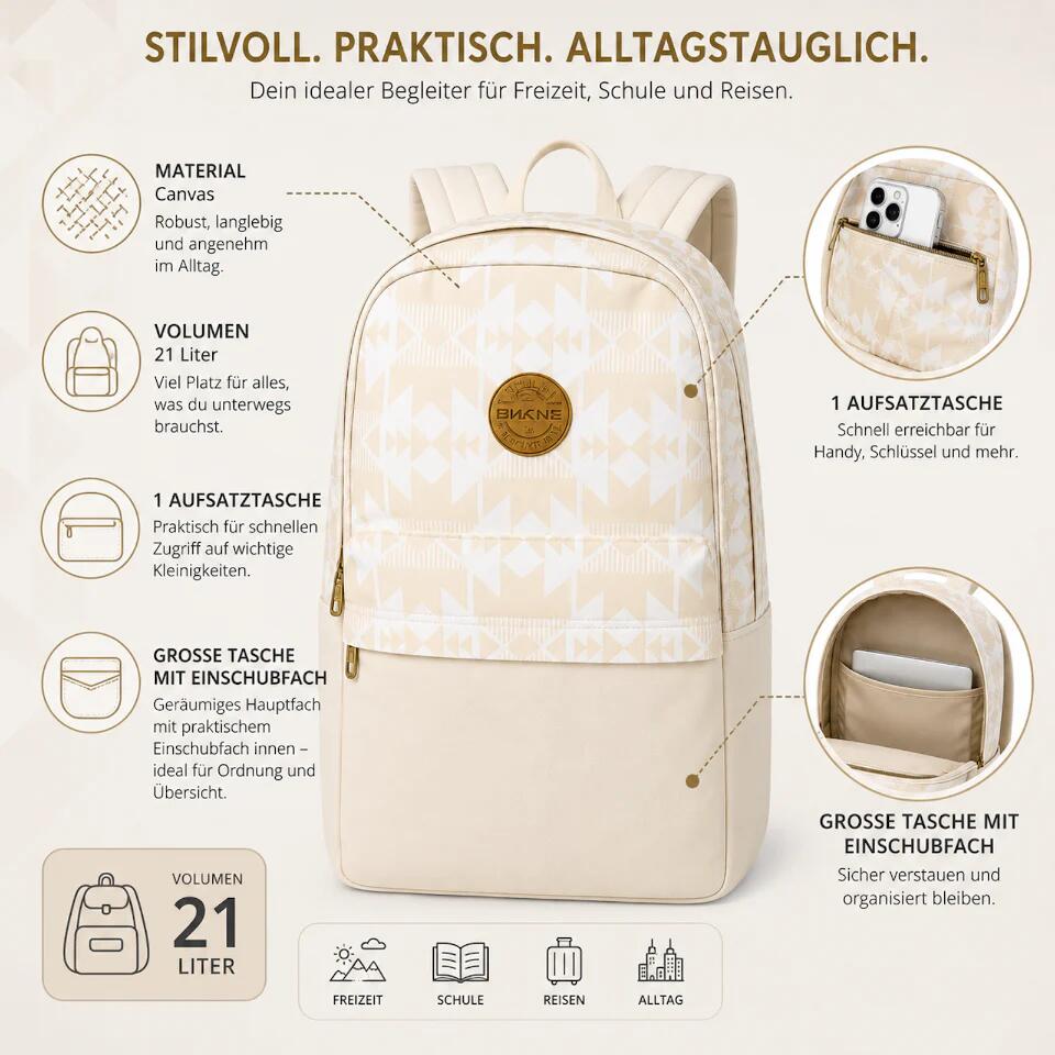 Dakine Rucksack 21 Liter Beige Schultasche Canvas School Backpack Daypack 3/5