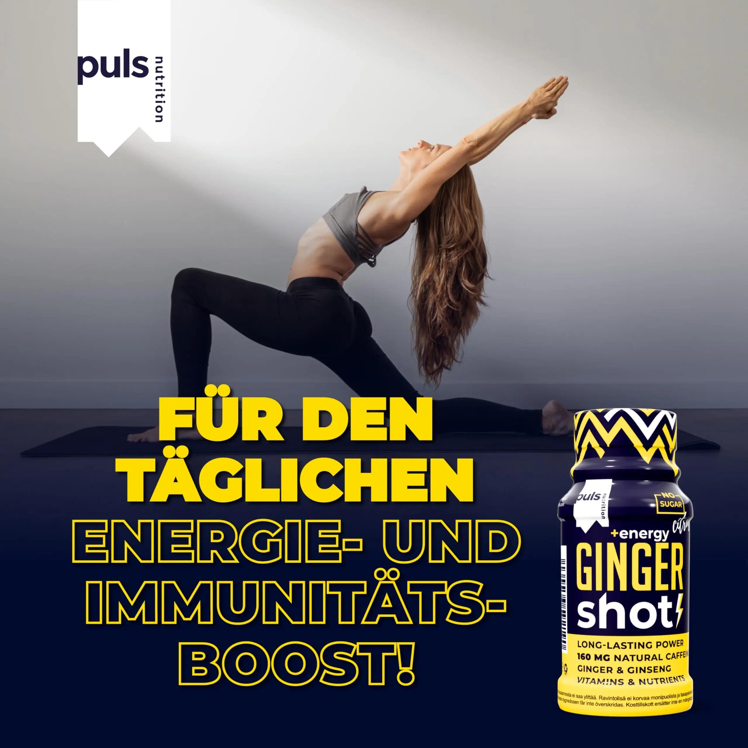 Energie Shot Ingwer 60ml, 12er Pack – Zuckerfrei, vegan, mit 5/6