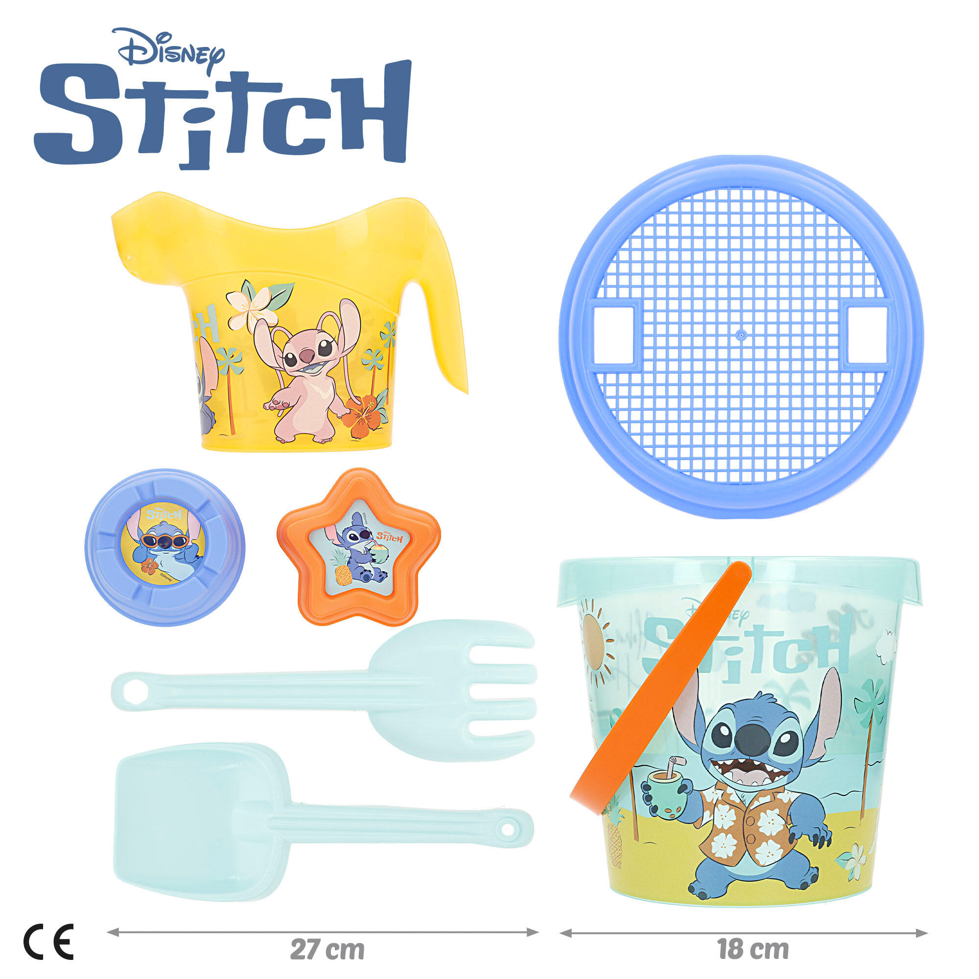 Set de playa infantil Stitch con toalla cubo y juguetes desde 18 meses 4/7