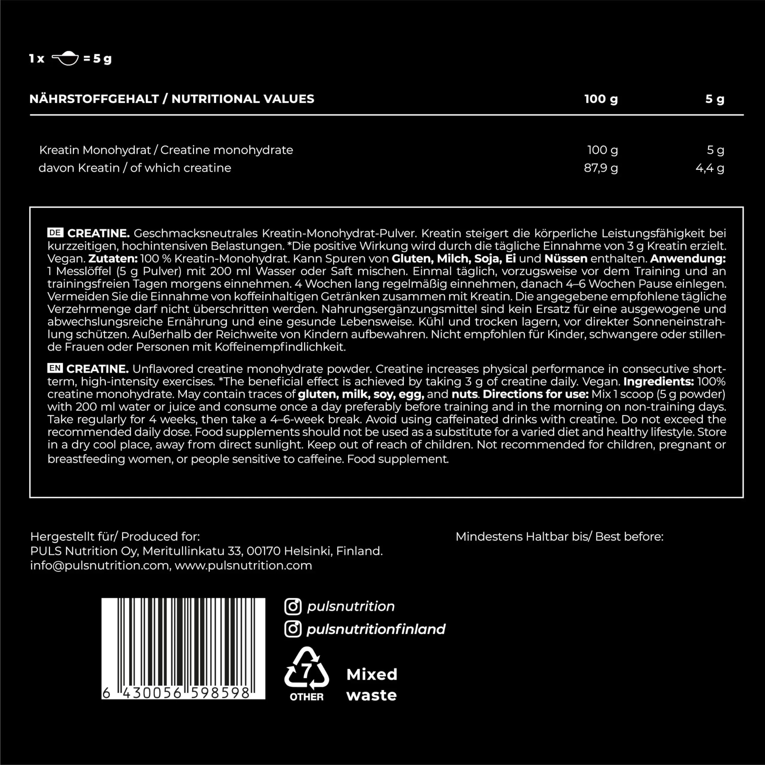 Créatine monohydrate en poudre – 500 g – 100 % de créatine pure 4/6
