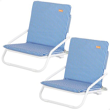 Aktive Lot de 2 chaises de plage basses 46x60x50 cm à rayures nautiques