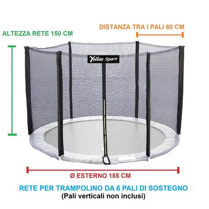 FILET DE SECURITE extérieur pour trampoline ⌀ 185 cm de 6 poteaux, certifié CE