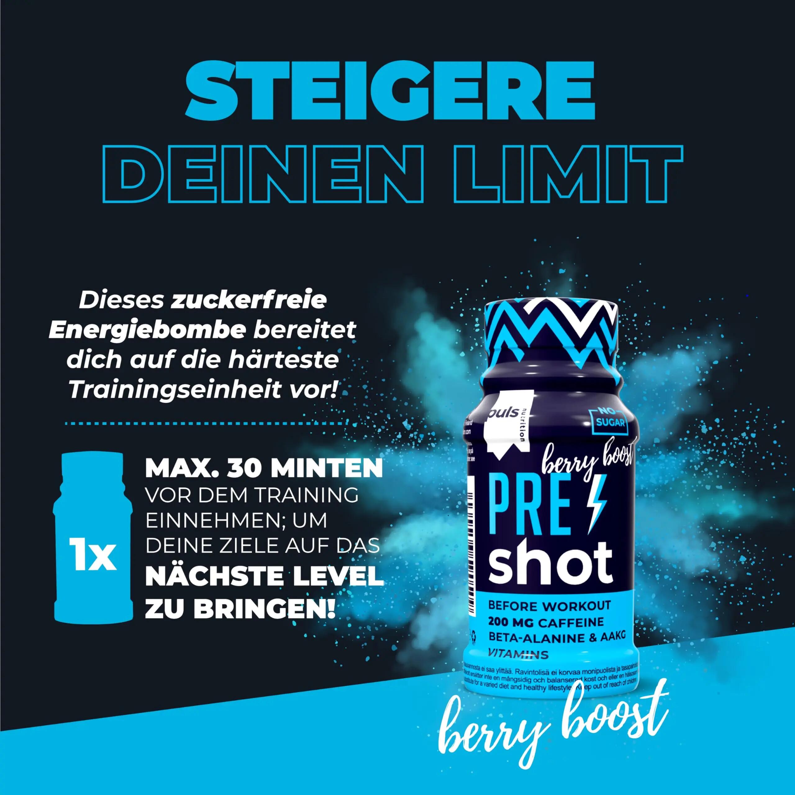 Pre-Workout Shot Berry Boost 12 x 60 ml – Booster met 200 mg koffeïne 4/7