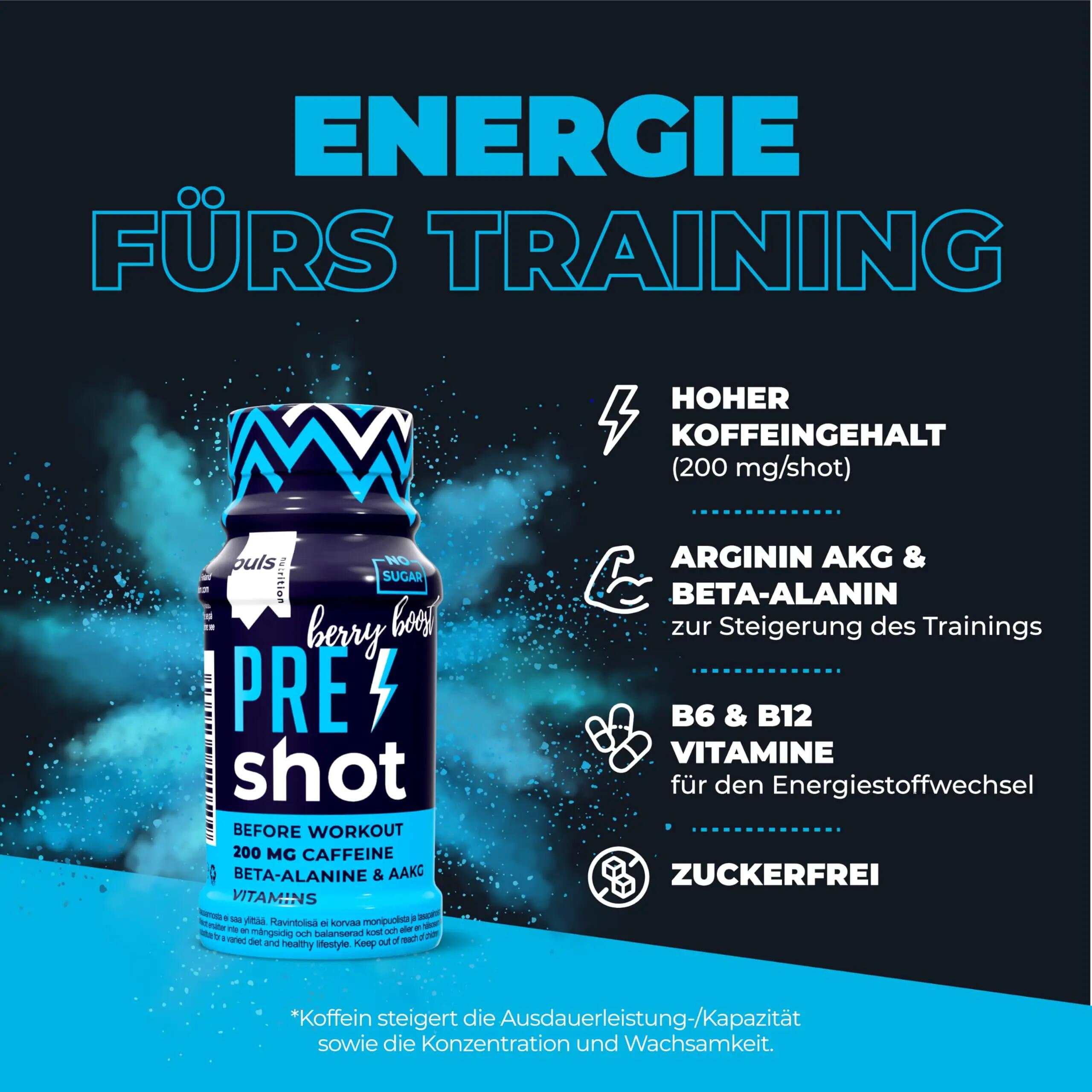 Pre-Workout Shot Berry Boost 12 x 60 ml – Booster met 200 mg koffeïne 2/7