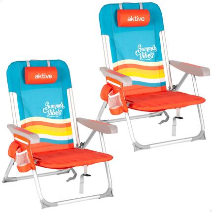 Aktive Lot de 2 chaises de plage multipositions moyennes 50x60x85 cm