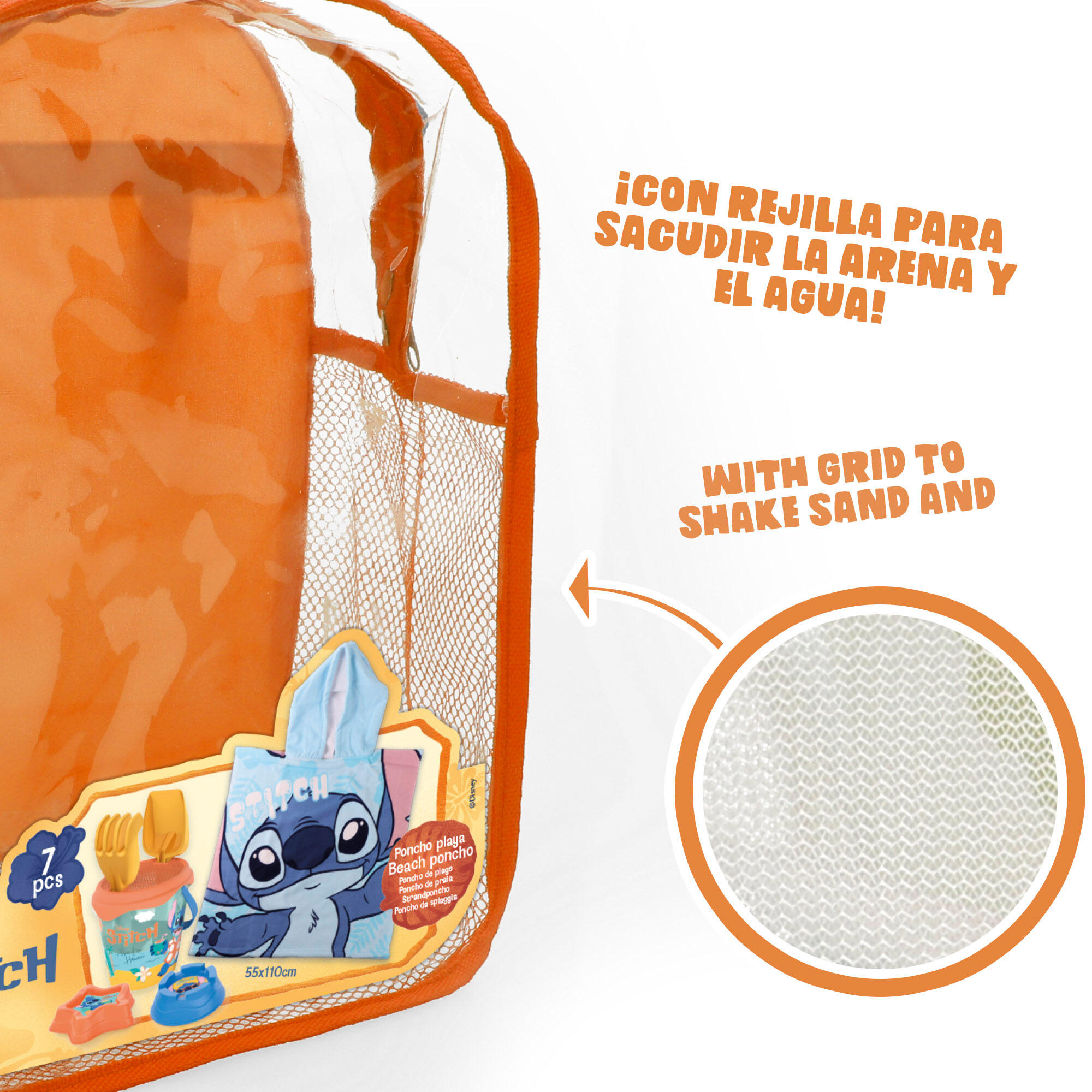 Set de playa infantil Stitch con poncho cubo y juguetes a partir de 18 meses 5/7