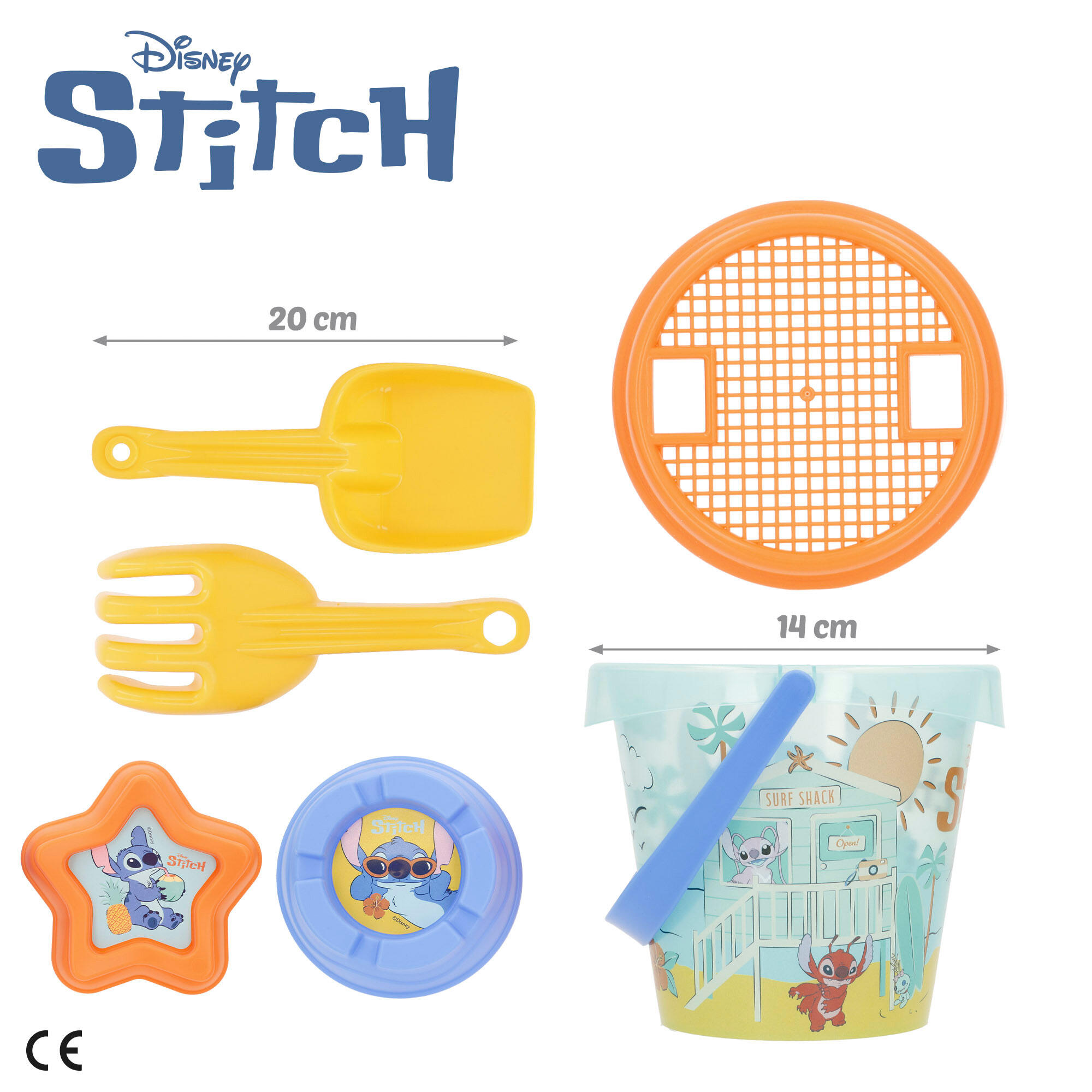 Set de playa infantil Stitch con poncho cubo y juguetes a partir de 18 meses 4/7