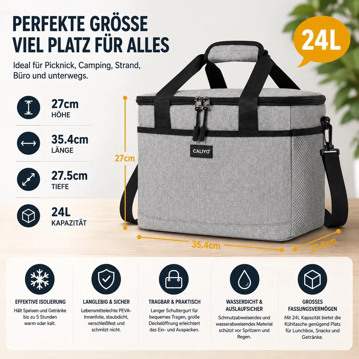 Kühltasche 24 Liter Faltbar isolierend kompakt Camping Kühlbox 3/7