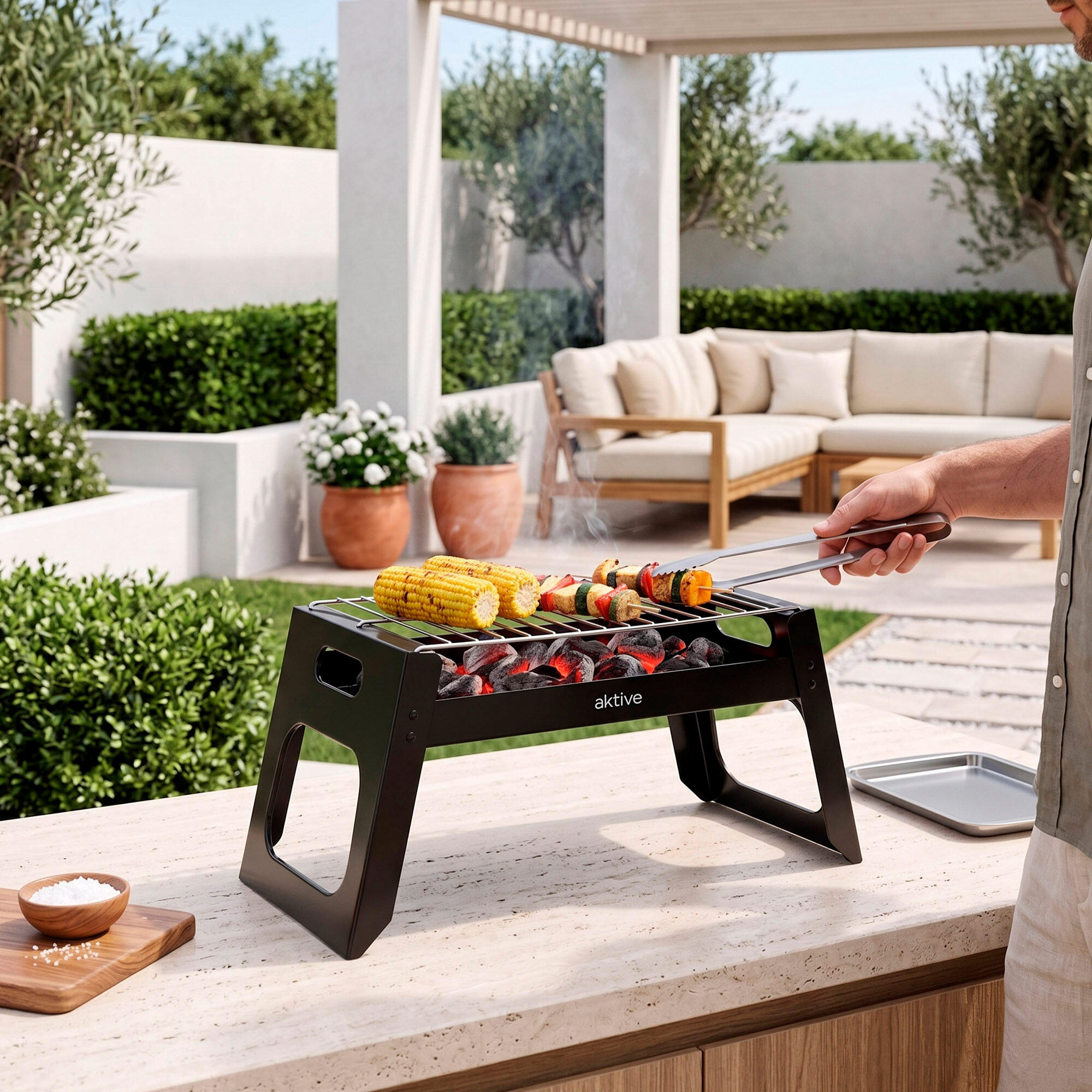 Opvouwbare houtskoolbarbecue 46x22x22 cm met stalen grill en draagtas 7/7