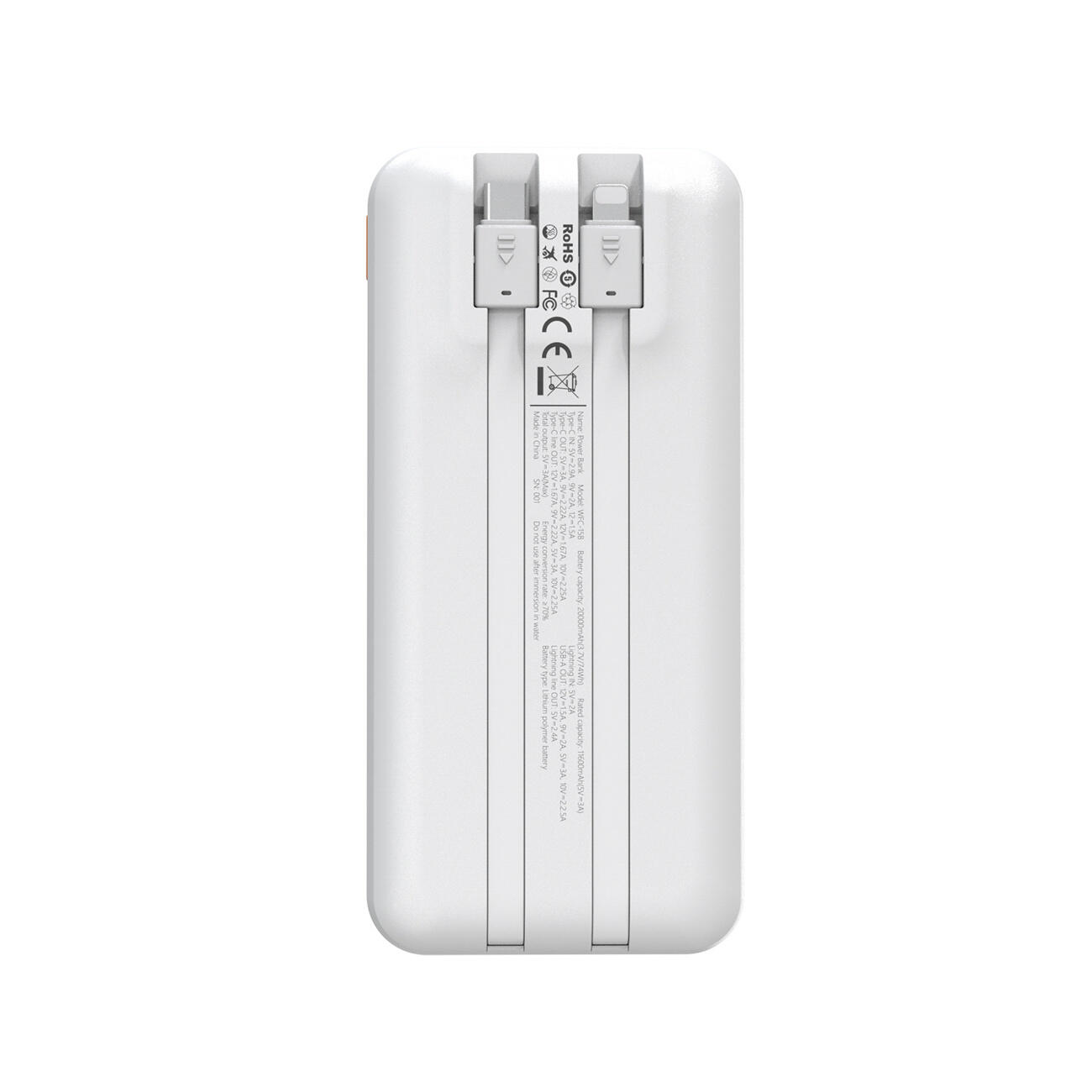 Powerbank 20000mah 22,5w PD 20w z wbudowanymi kablami lightning i usb-c 6/7