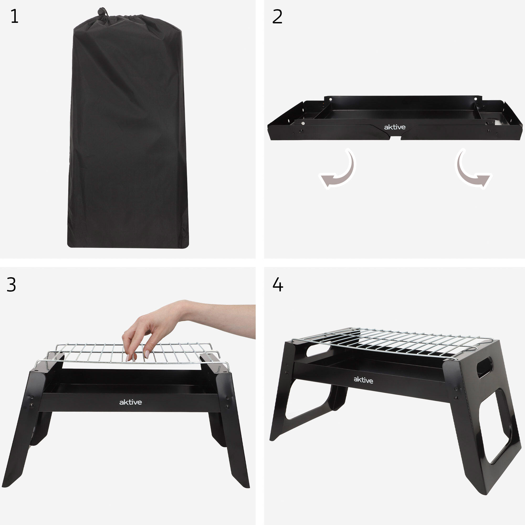 Opvouwbare houtskoolbarbecue 46x22x22 cm met stalen grill en draagtas 5/7