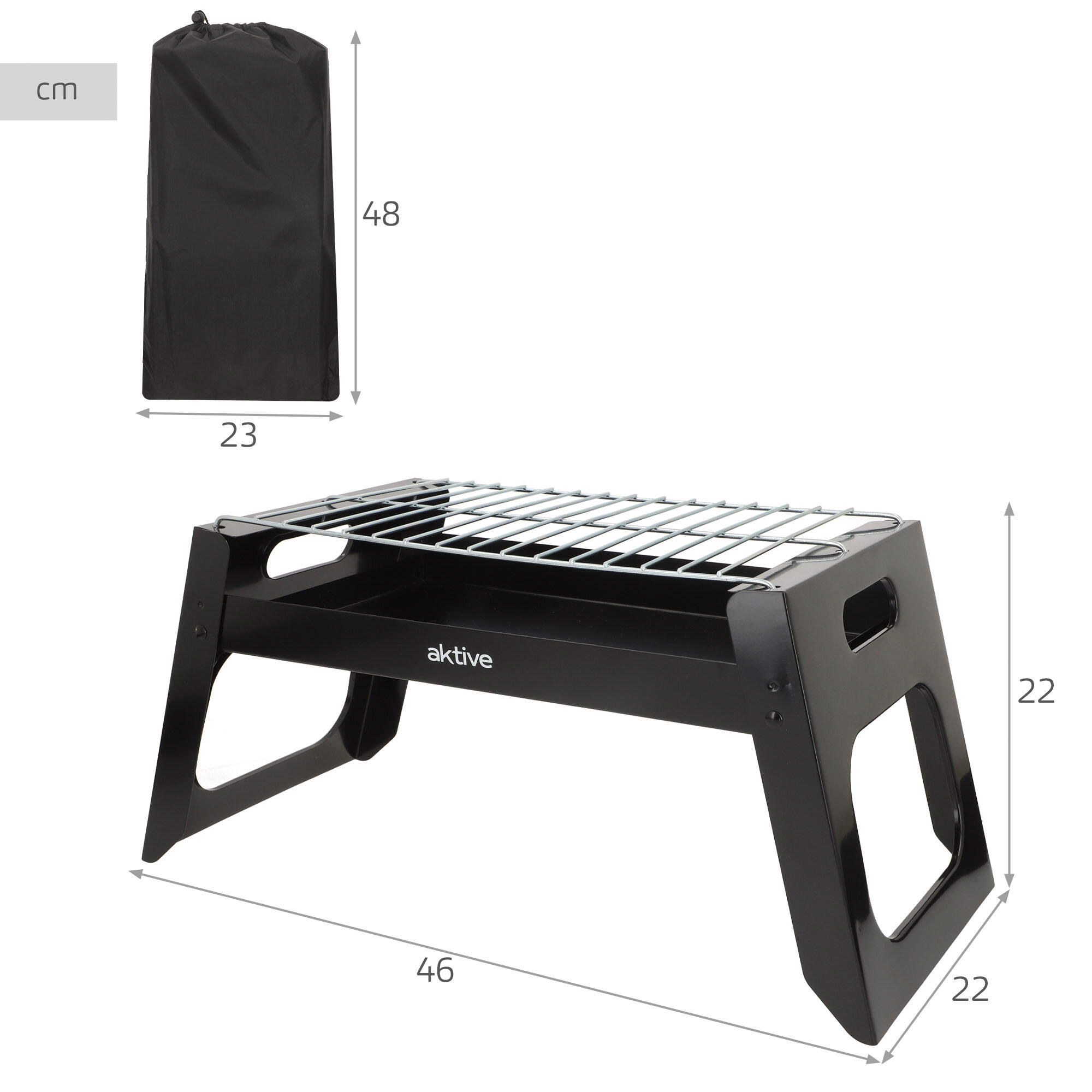 Opvouwbare houtskoolbarbecue 46x22x22 cm met stalen grill en draagtas 4/7