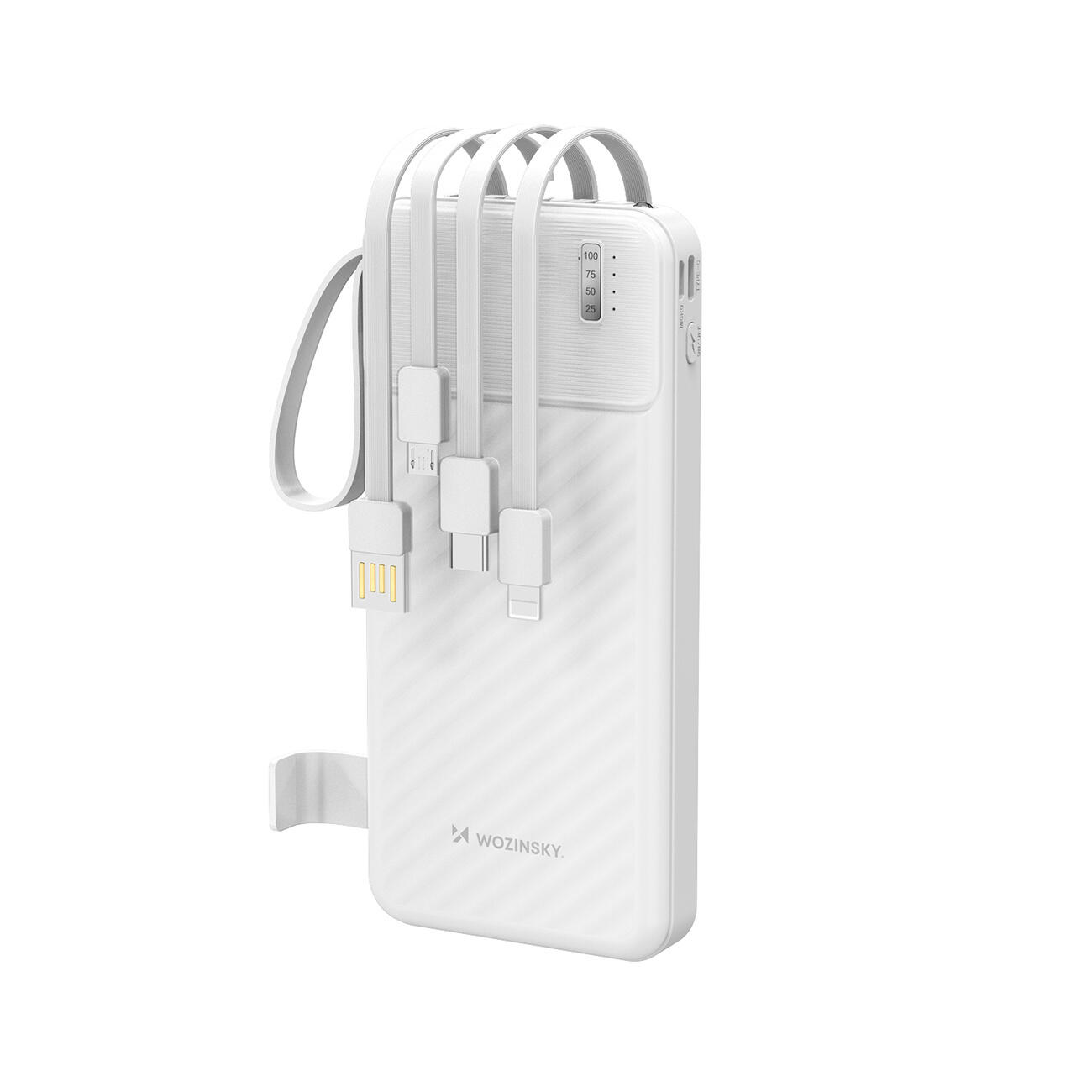 Powerbank Wozinsky 10000mah 10w z wbudowanymi kablami i latarką - biały