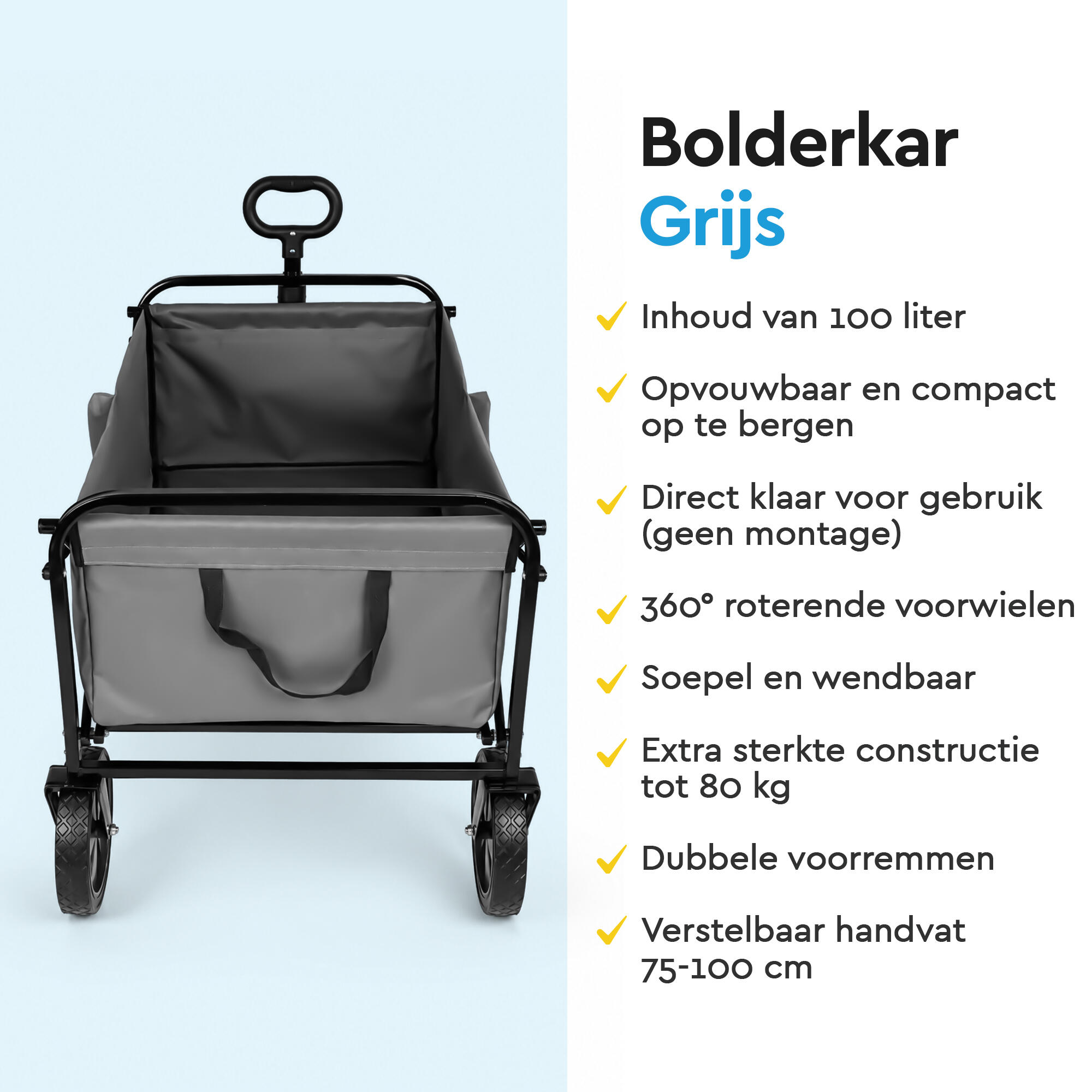 BRASQ Bolderkar Opvouwbaar - 100 Liter - 80 KG Draagkracht - Grijs 6/13