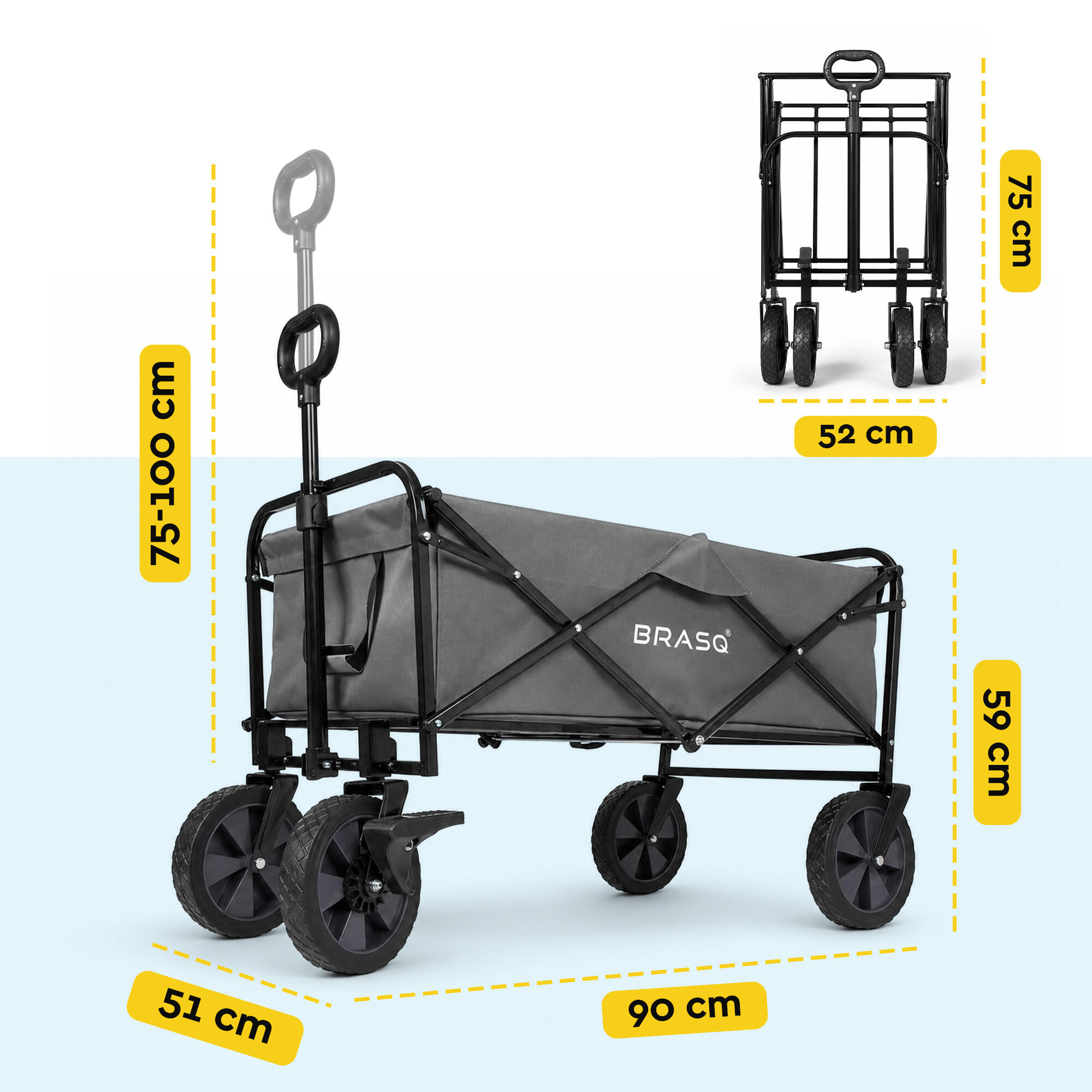BRASQ Bolderkar Opvouwbaar - 100 Liter - 80 KG Draagkracht - Grijs 3/13