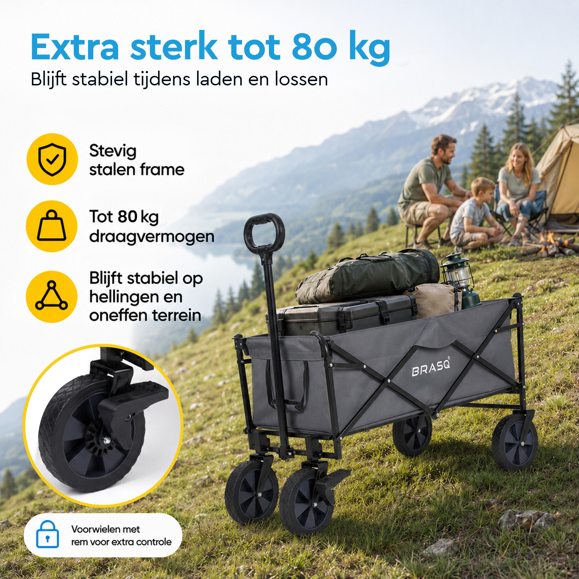BRASQ Bolderkar Opvouwbaar - 100 Liter - 80 KG Draagkracht - Grijs 13/13
