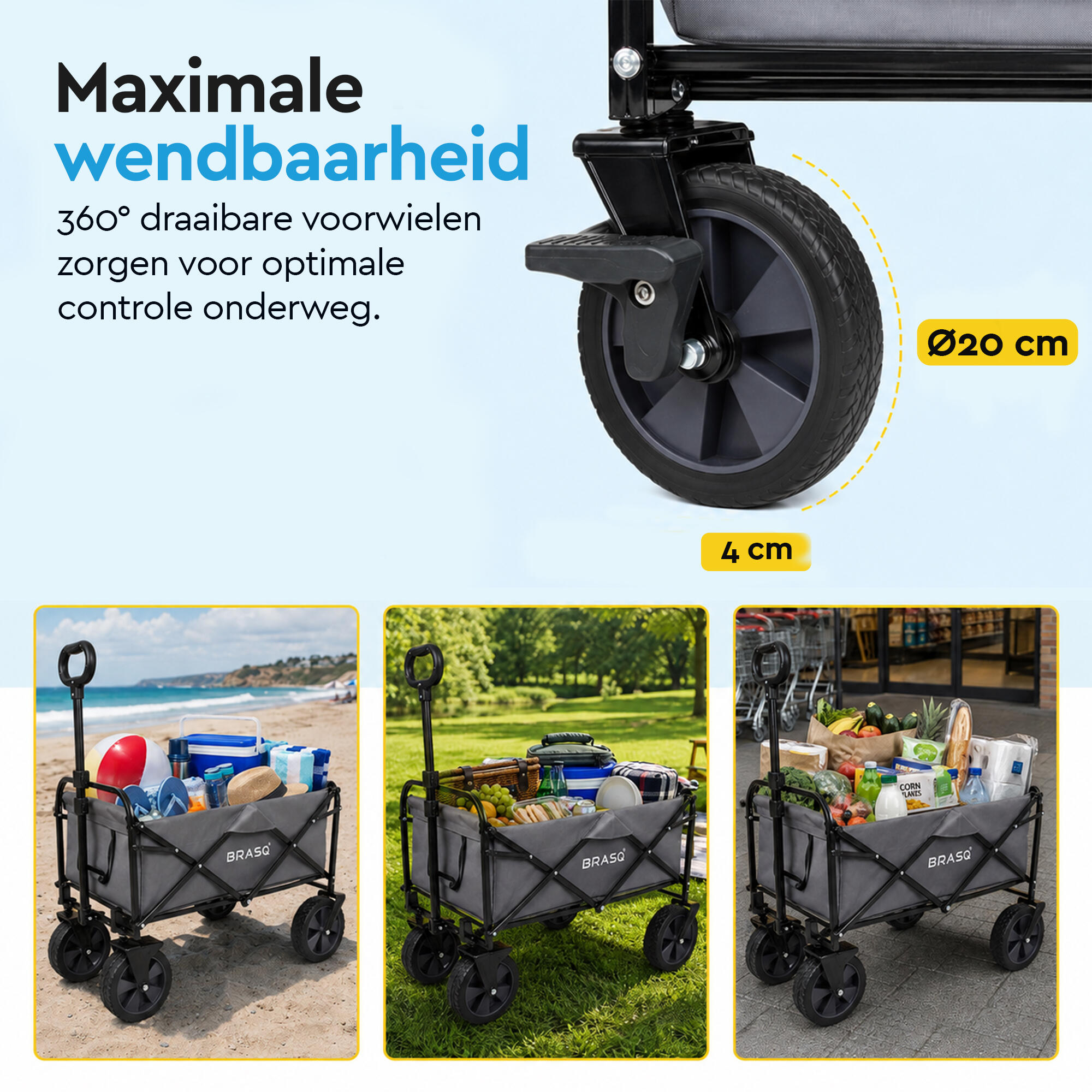 BRASQ Bolderkar Opvouwbaar - 100 Liter - 80 KG Draagkracht - Grijs 12/13