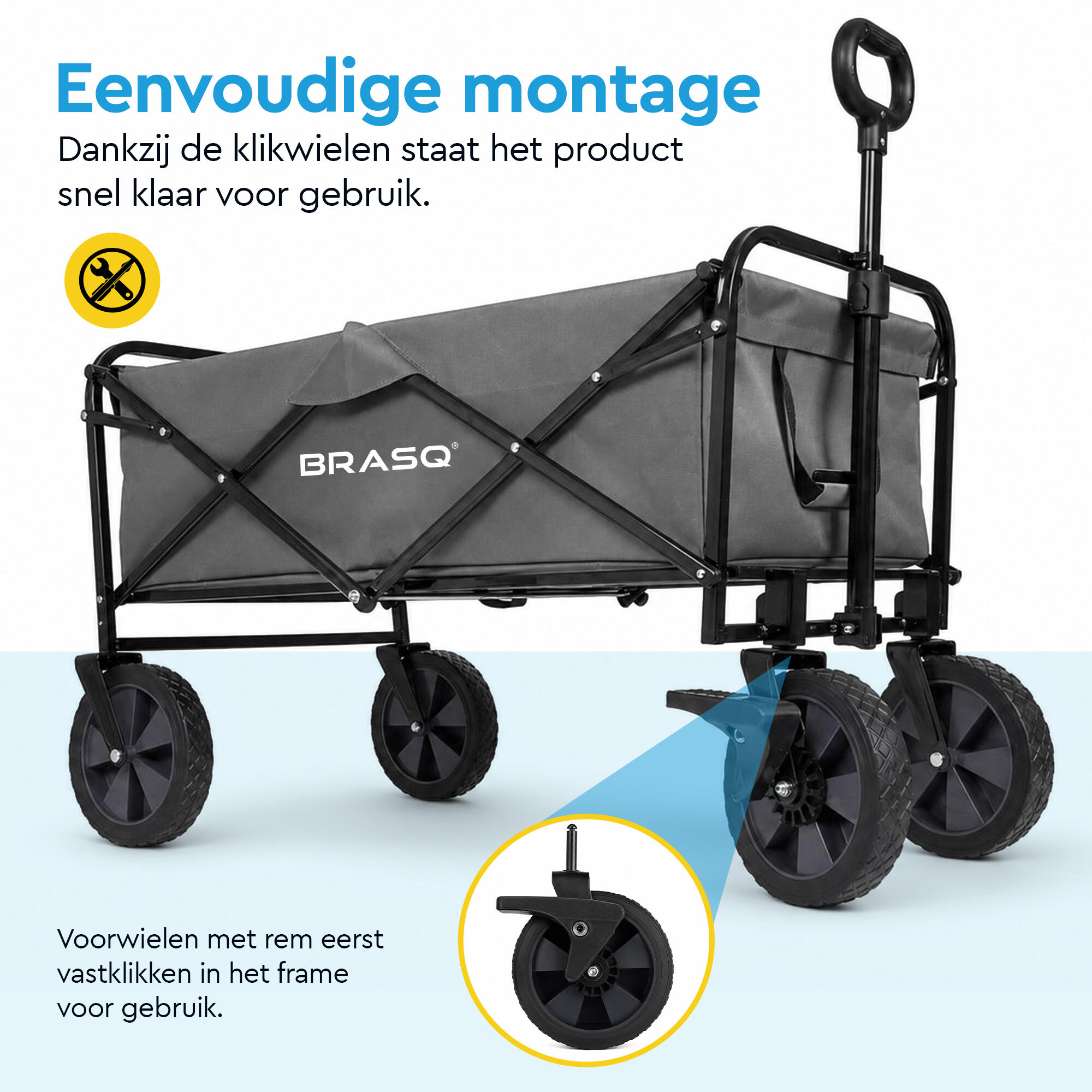 BRASQ Bolderkar Opvouwbaar - 100 Liter - 80 KG Draagkracht - Grijs 11/13