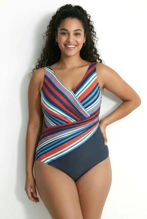 Femme Maillot de bain avec bonnets souples jeu de rayures et matière recyclée
