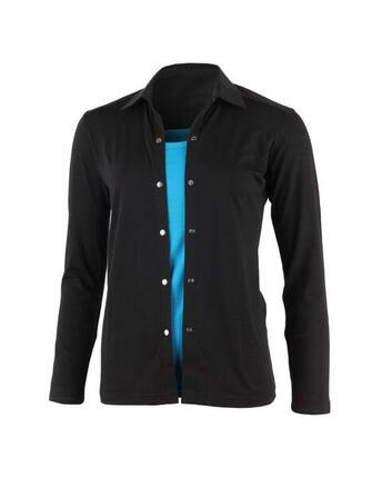 Women - Road Cycling - Shirt - kurzärmelig, Merinowolle, knöpfbar - schwarz