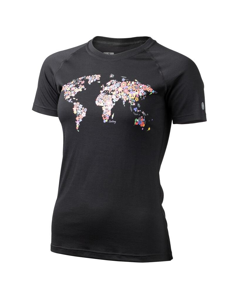 Ciclista donna - Maglia intima termica a maniche corte Merino FLOWER - nero 1/1