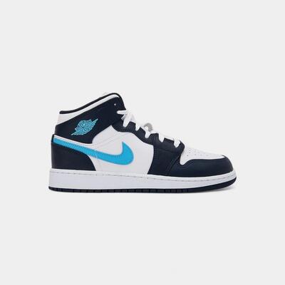 Jordan 1 mid obsidian dark powder blue (gs)