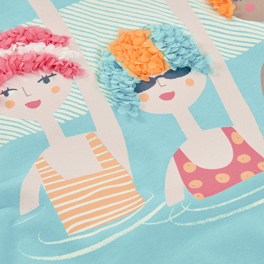 Camiseta de punto para niña con estampado de figuras, turquesa 4/4