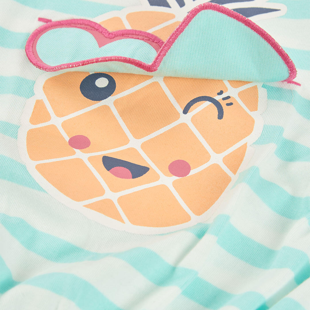 Camiseta de algodón para niña de rayas con estampado de piña 3/4