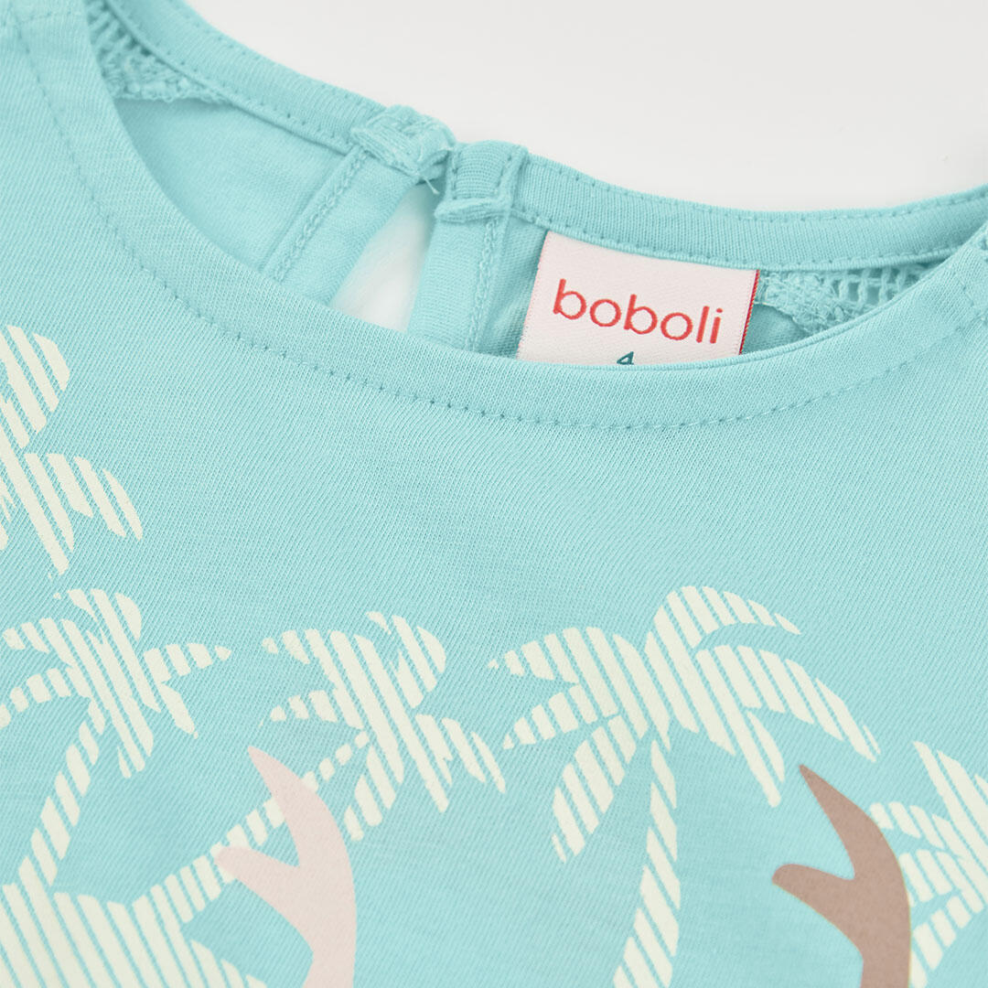 Camiseta de punto para niña con estampado de figuras, turquesa 3/4