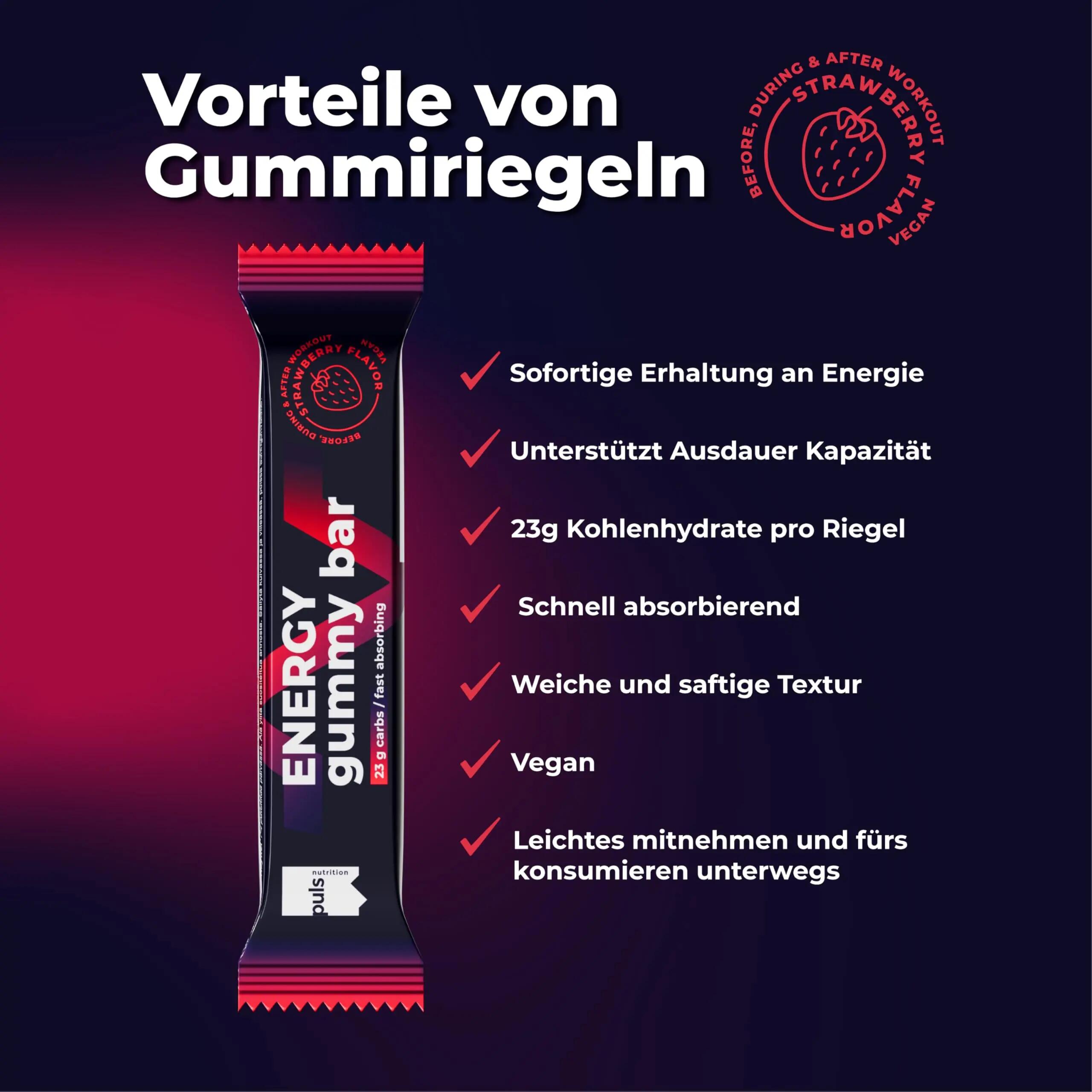 Energy Gummy Bars – 23 g snel beschikbare koolhydraten – Aardbei 2/7