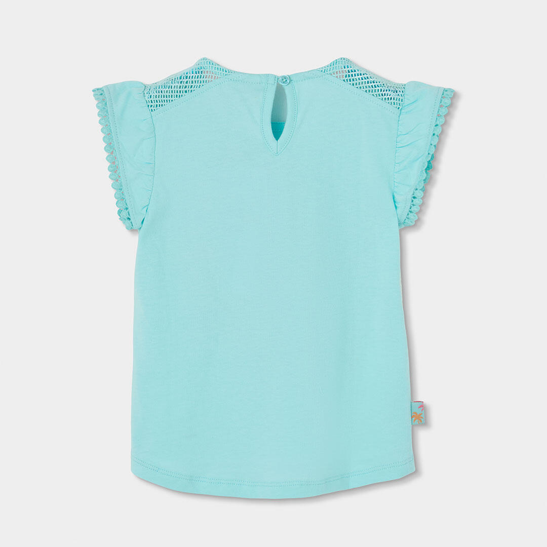 Camiseta de punto para niña con estampado de figuras, turquesa 2/4