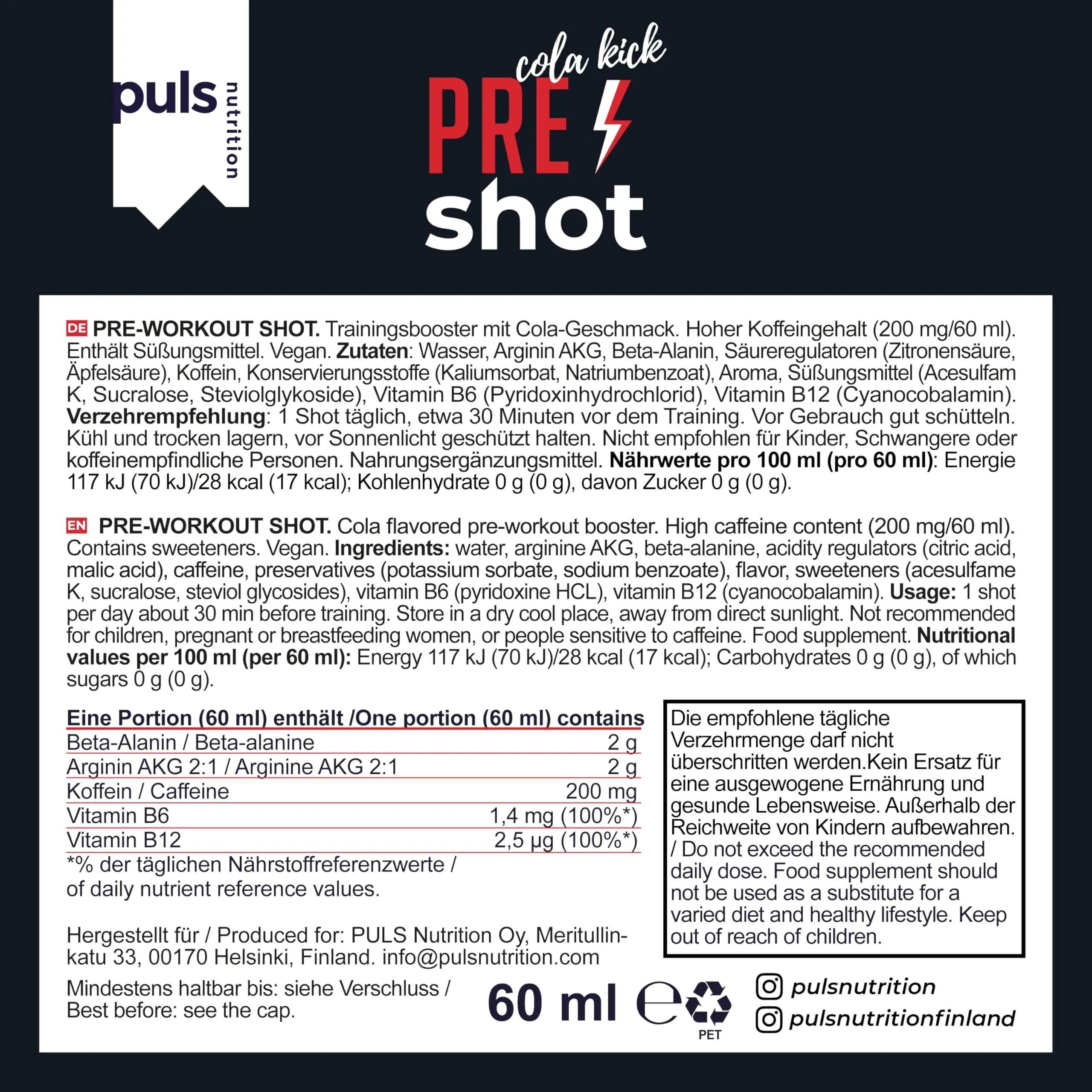 Pre-workoutshot Cola Kick 12 x 60 ml – Booster met 200 mg cafeïne 6/7