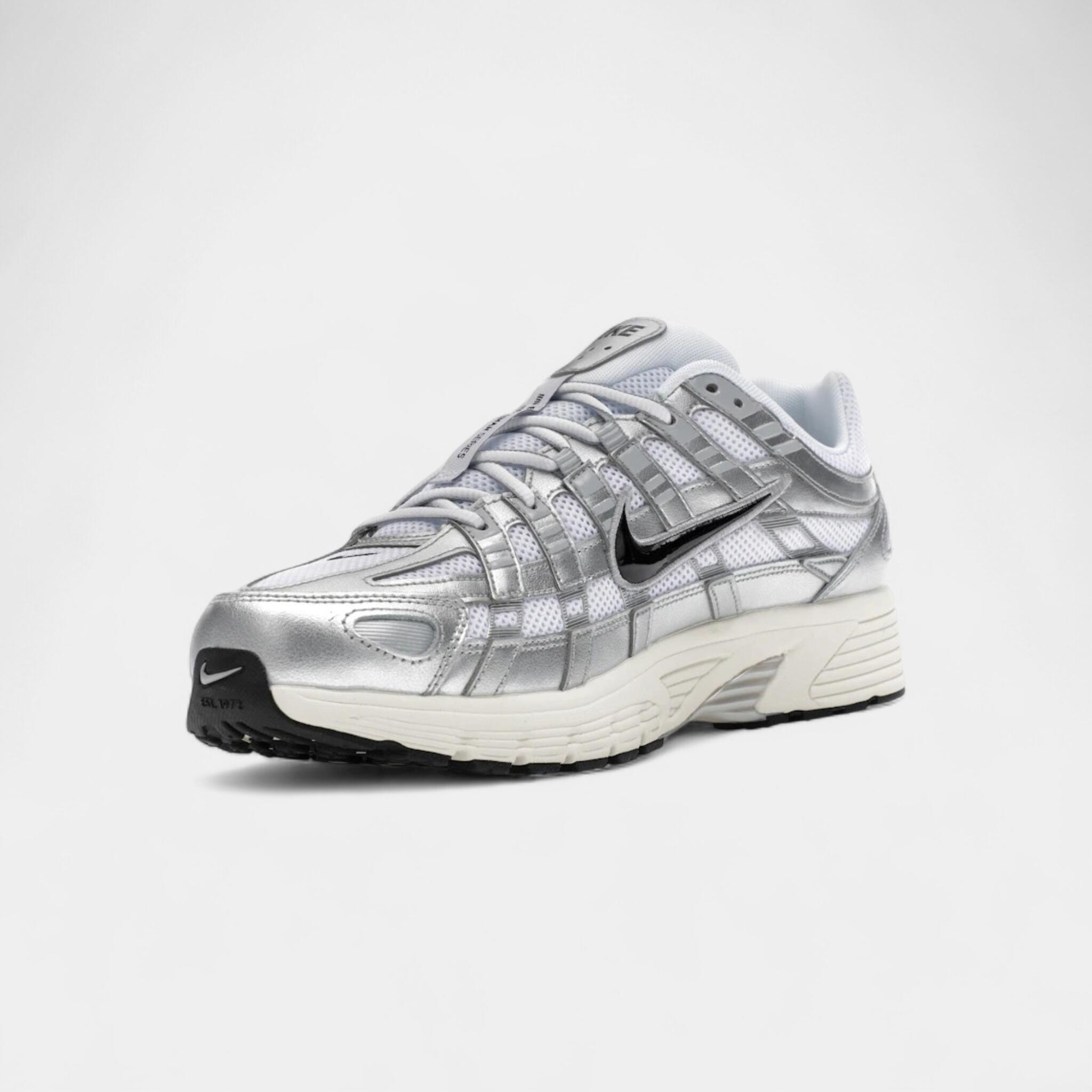 Nike P-6000 White Metallic Silver Flat Silver Black 3/4