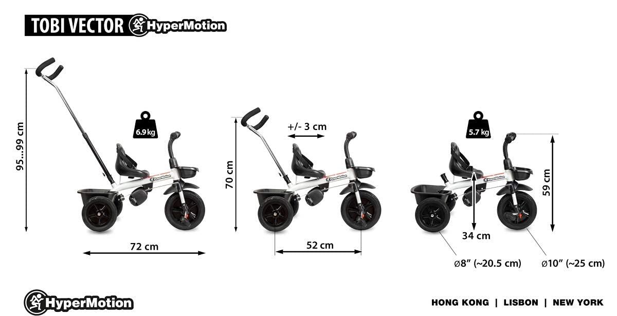 Triciclo evolutivo 1-5 anni - spinta regolabile, ruote 10/8 7/9