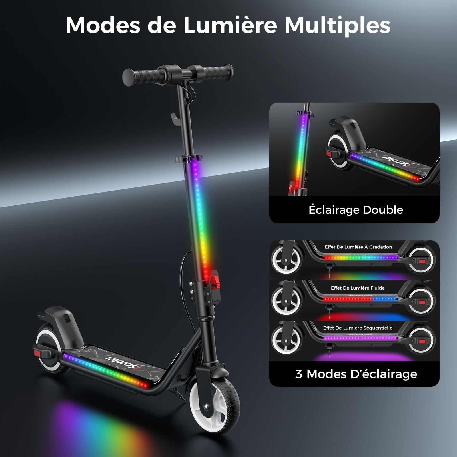 Trottinette Électrique Enfant Pliable et Réglable,Lumières LED,Bluetooth 3/11