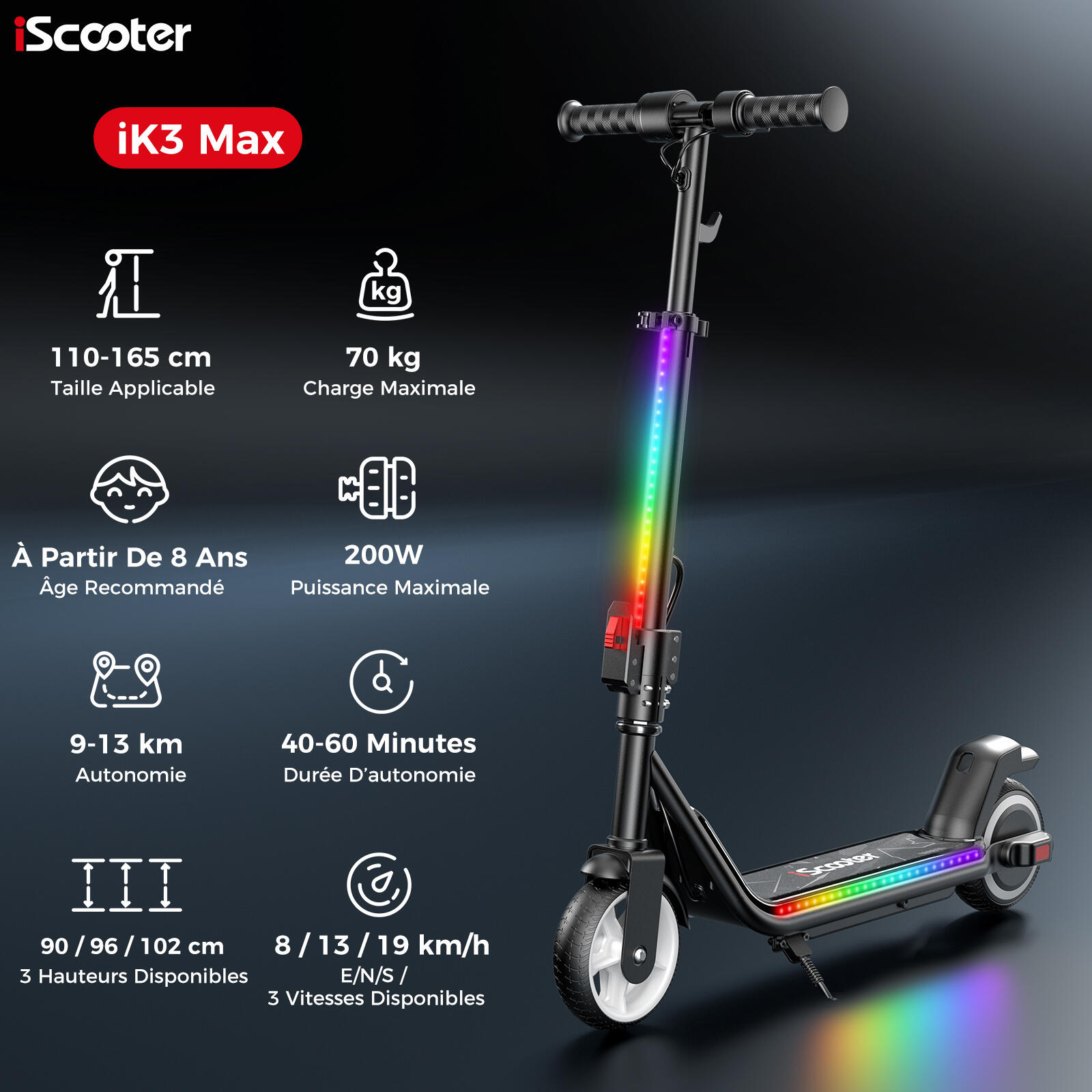 Trottinette Électrique Enfant Pliable et Réglable,Lumières LED,Bluetooth 2/11