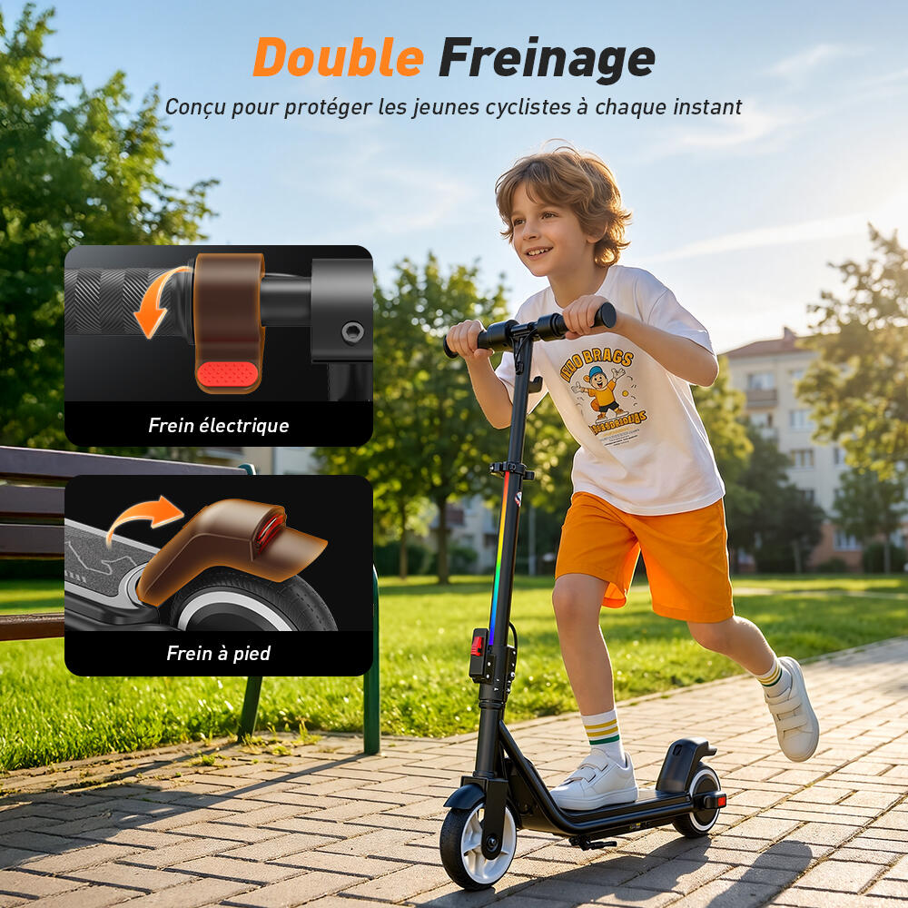 Trottinette Électrique Enfant Pliable et Réglable,Lumières LED,Bluetooth 10/11