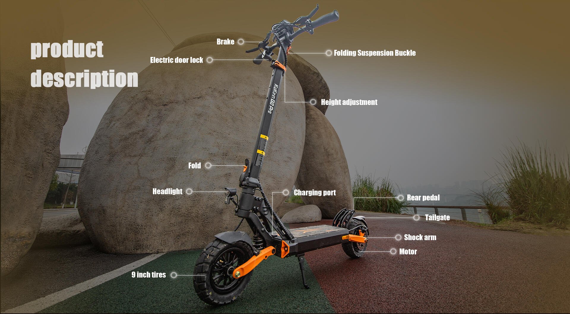 Trottinette électrique pliable adulte G2 Pro VMP, certification DGT, pneus 9" 8/15