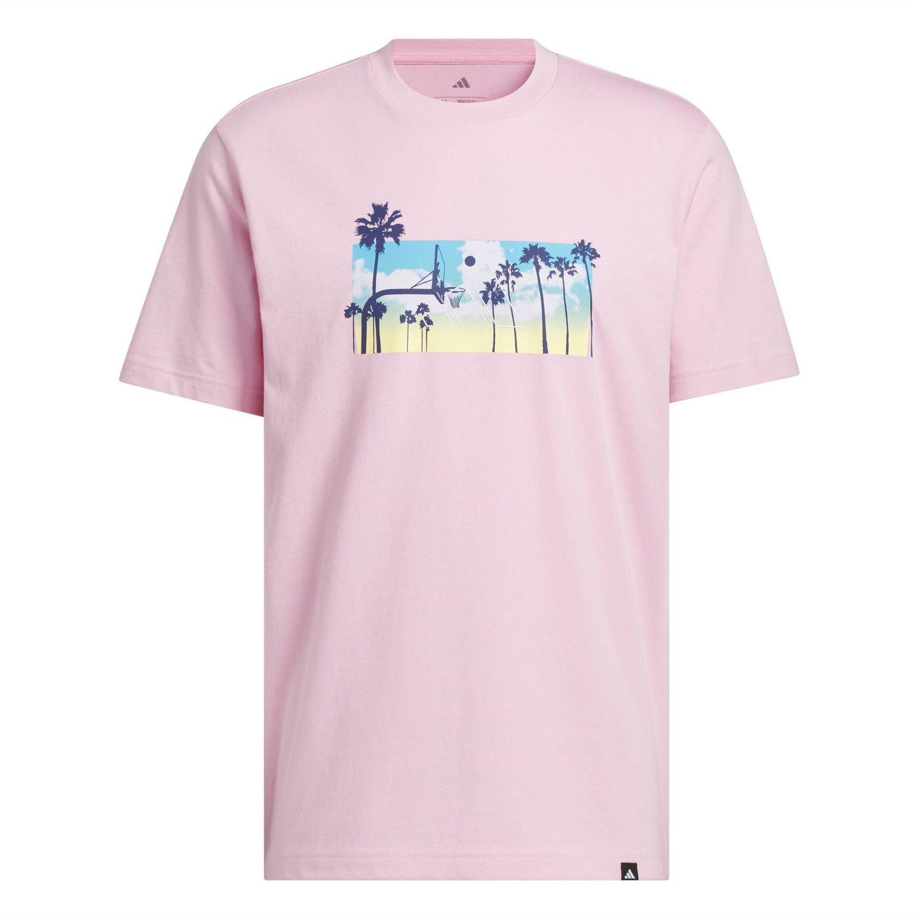Adidas Mens Palm Tree Cotton Logo T-Shirt