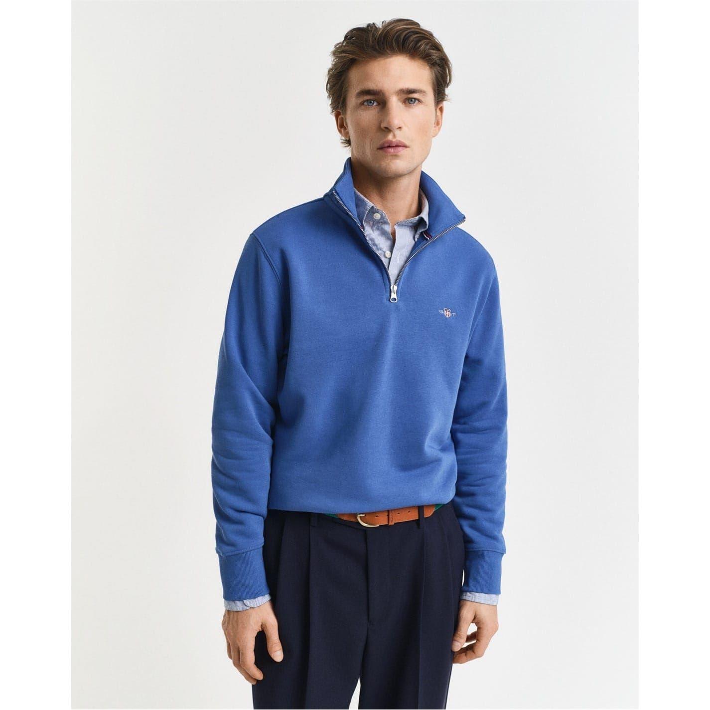 Gant Mens Embroidered Logo Half Zip Sweatshirt