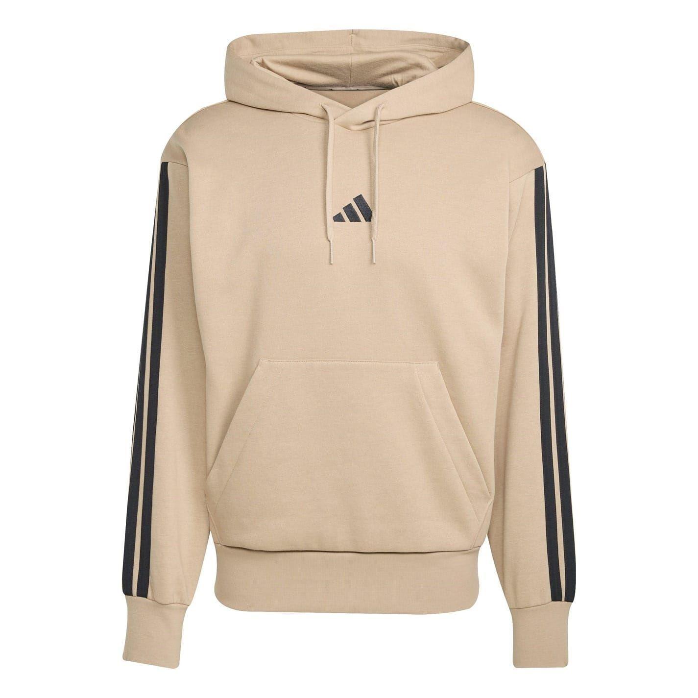 Adidas Mens Essentials 3 Stripes Fleece Logo Hoodie