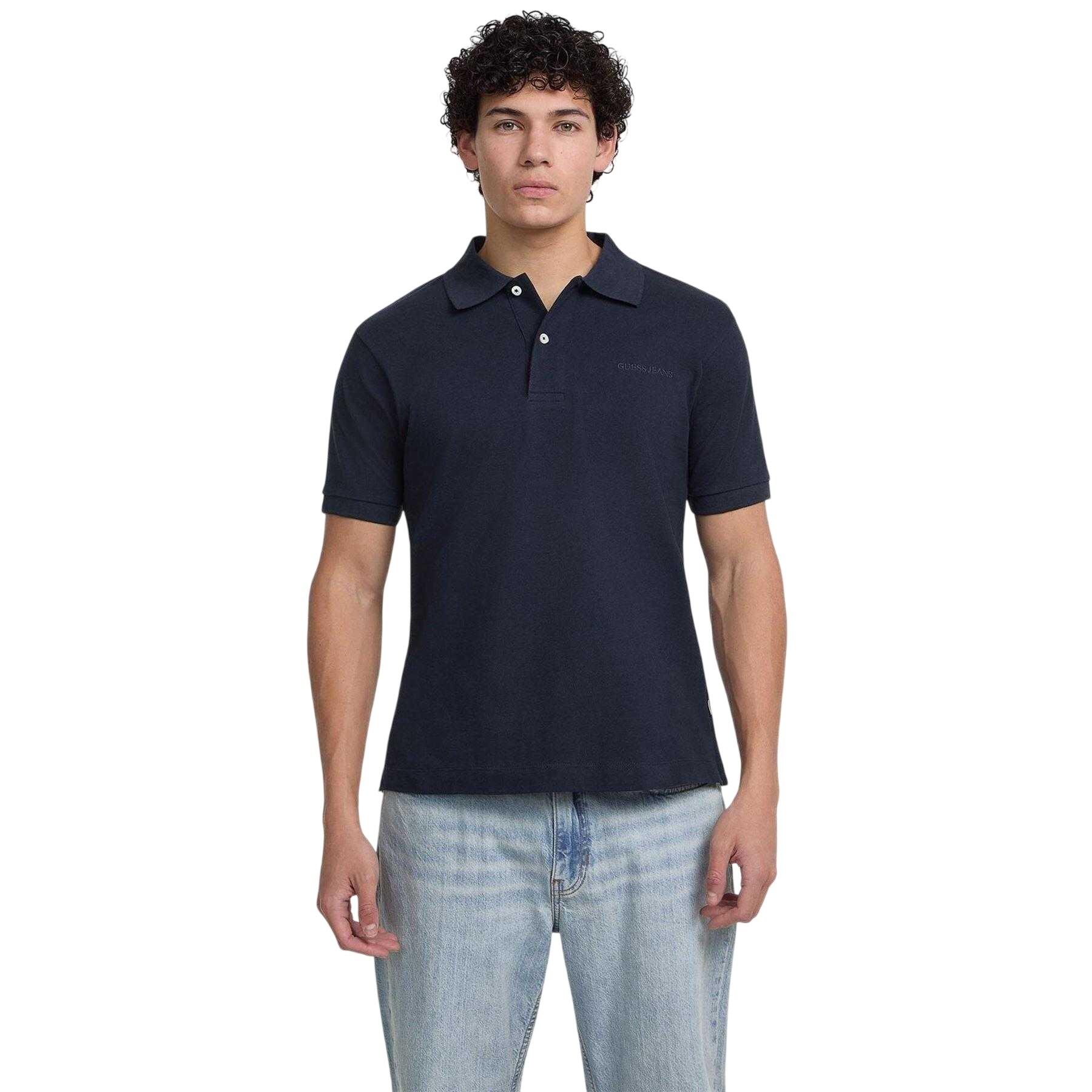 Guess Mens Embroidered Logo Short-Sleeved Polo Shirt