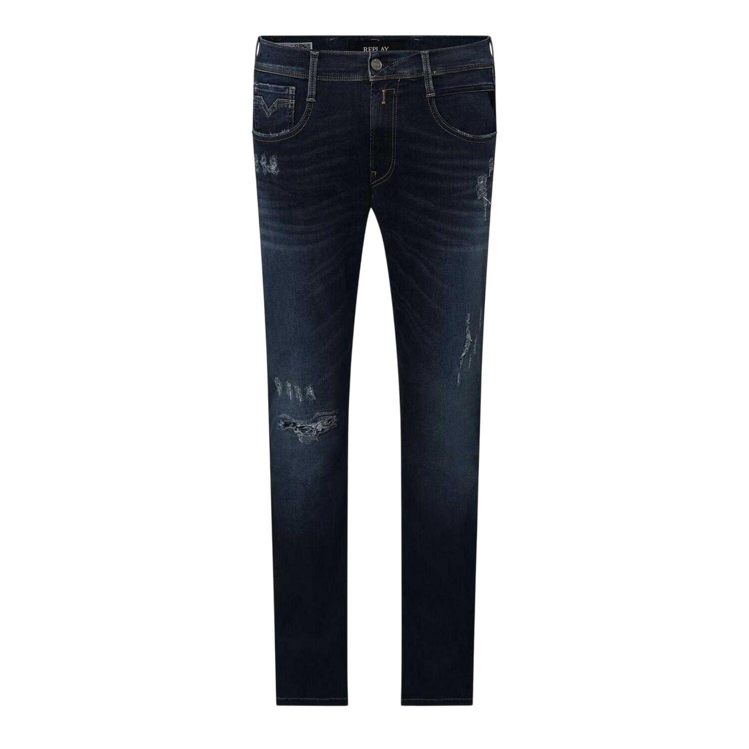 Replay Mens Anbass Distressed Slim Jeans