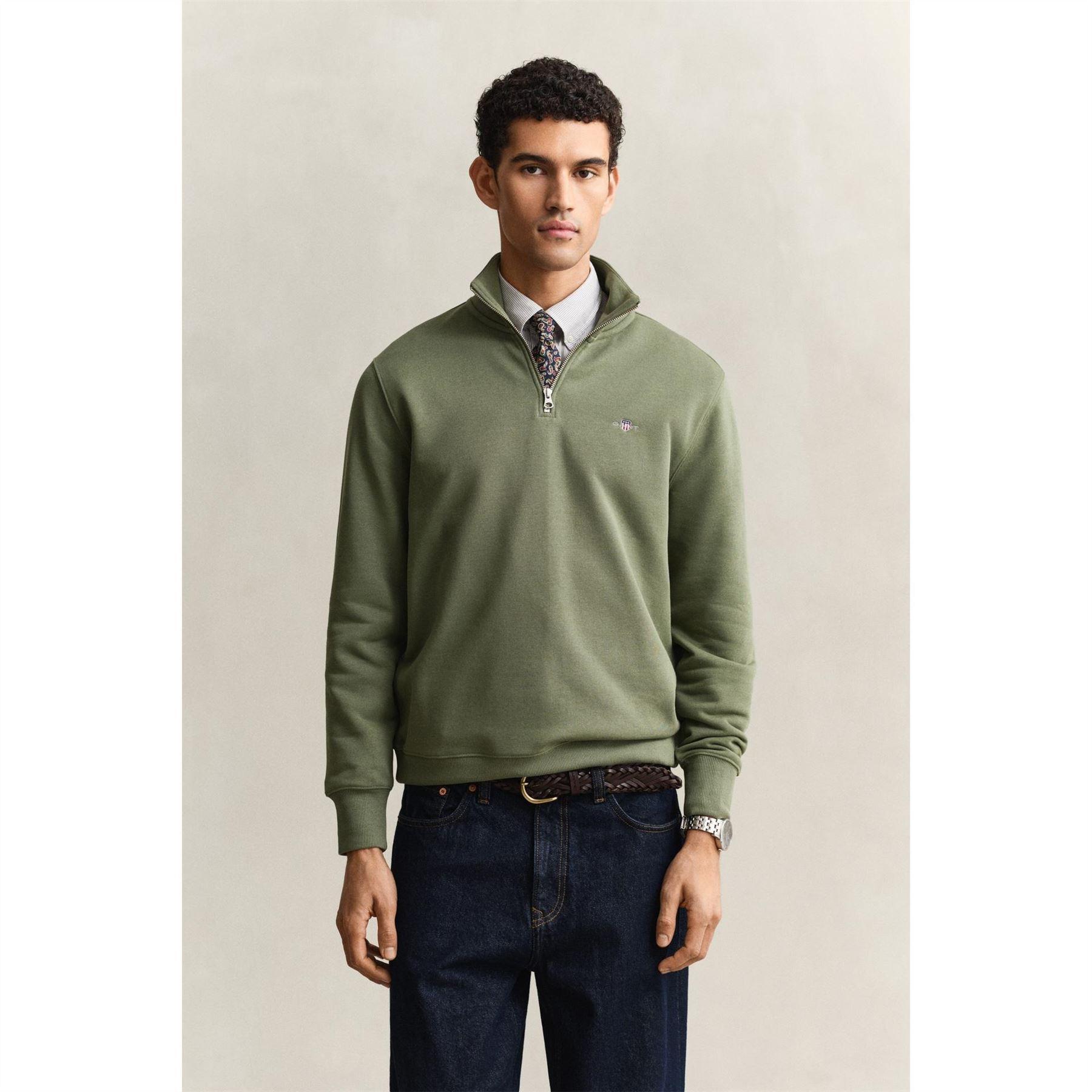 Gant Mens Embroidered Logo Half Zip Sweatshirt