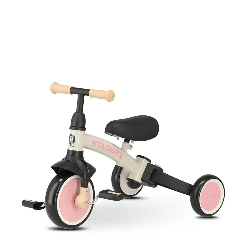 Tricicletă Qplay Stager cu Mâner pentru Împingere - Tricicletă 3 în 1 - Roz